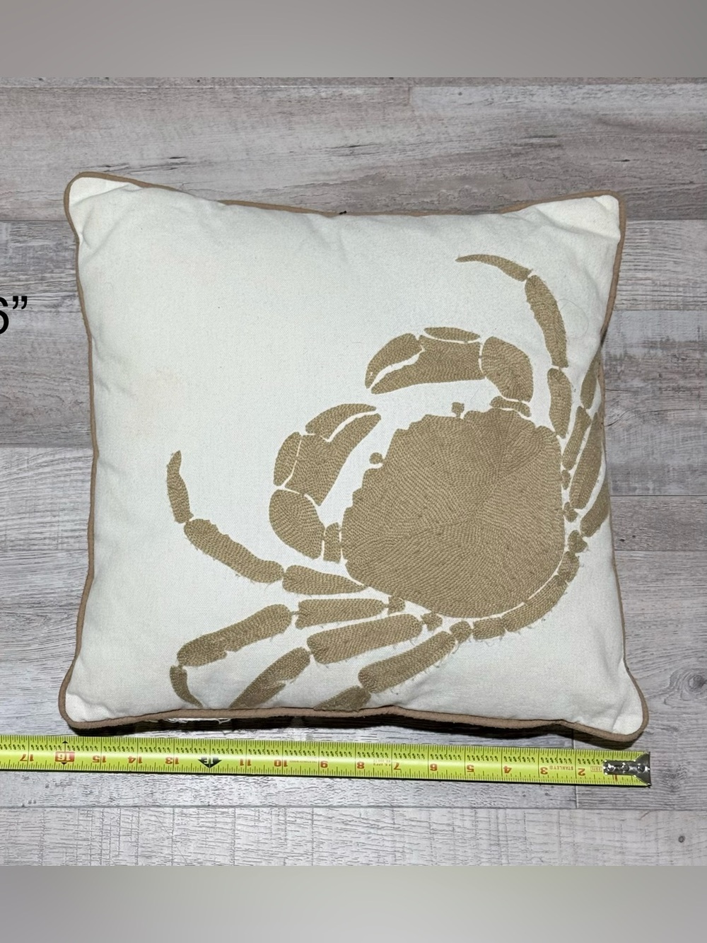 Coastal Crab Accent Pillow - Cream & Tan